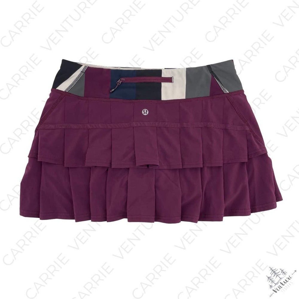 Lululemon Pace Setter Plum Pow Stripe Active Skort Tennis Skirt Golf Running